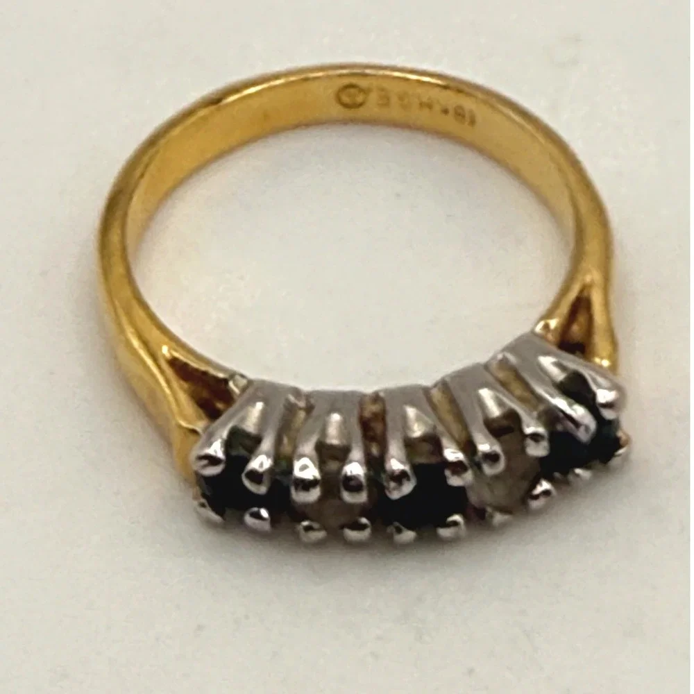 Vintage 18K Gold Plated Green Clear Rhinestone Five Stone Ring Size 4.75 18KHGE